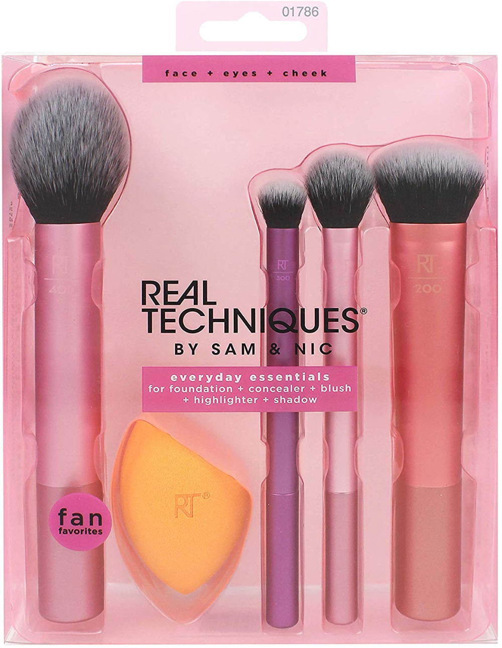 Real Techniques Everyday Essentials Makeup Brush Set with Bonus Miracle Complexion Sponge